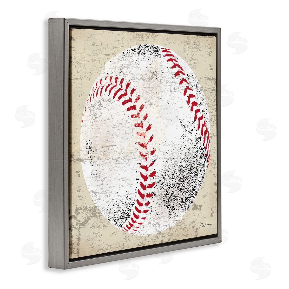 Peter Horjus Rustic Baseball Sports Gray Floating Frame Canvas Wall Art Print