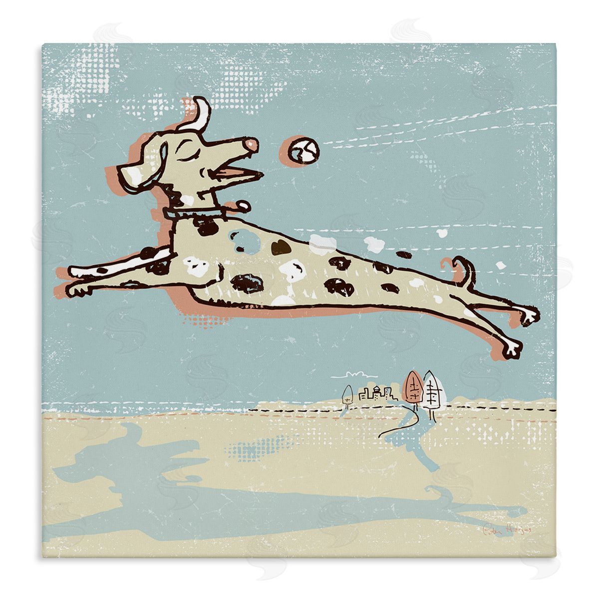 Peter Horjus Modern Dog Playing Fetch Stretched Canvas Wall Art Print