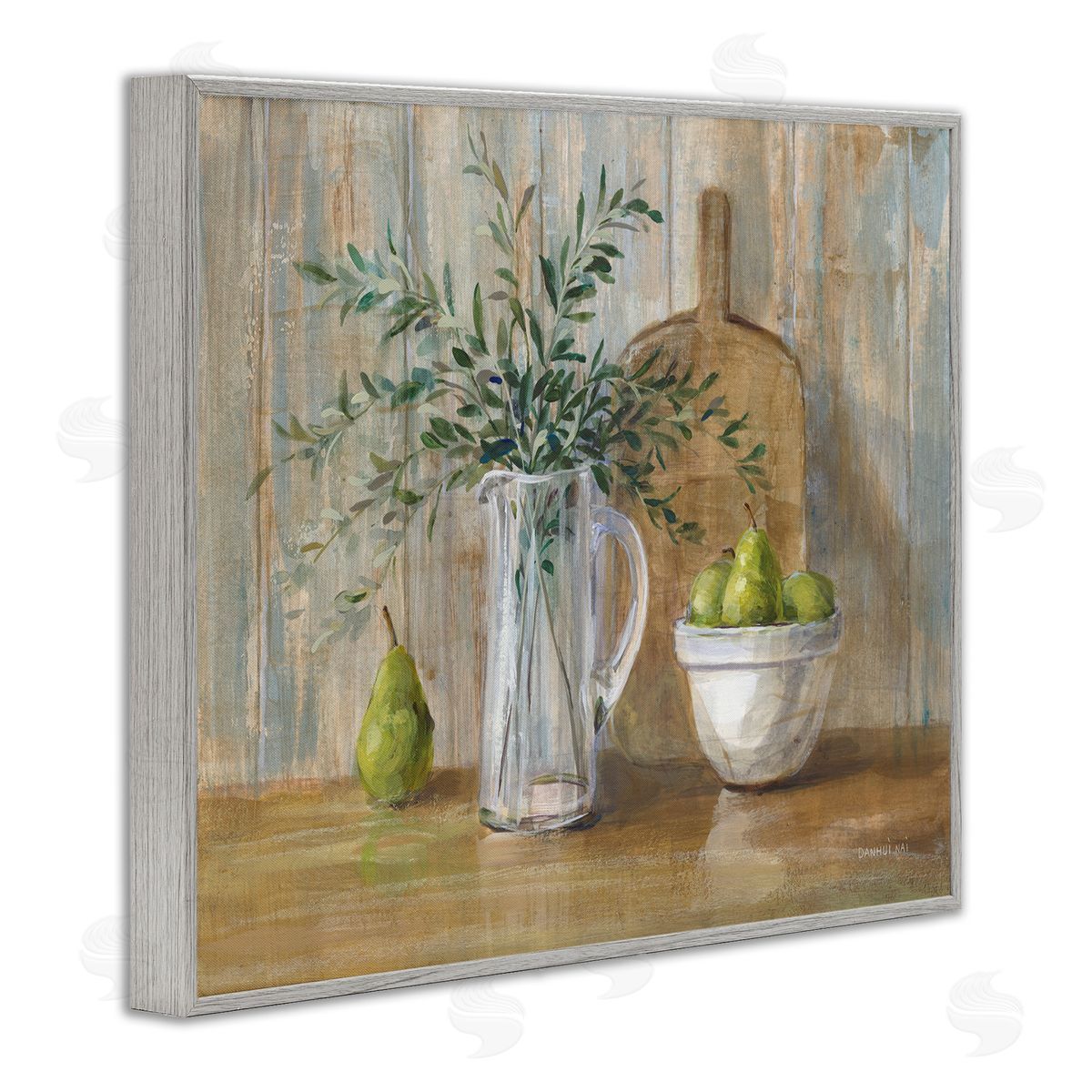 Rustic Pears Still Life Grey Frame Print Wall Art, Home Decor by Danhui Nai