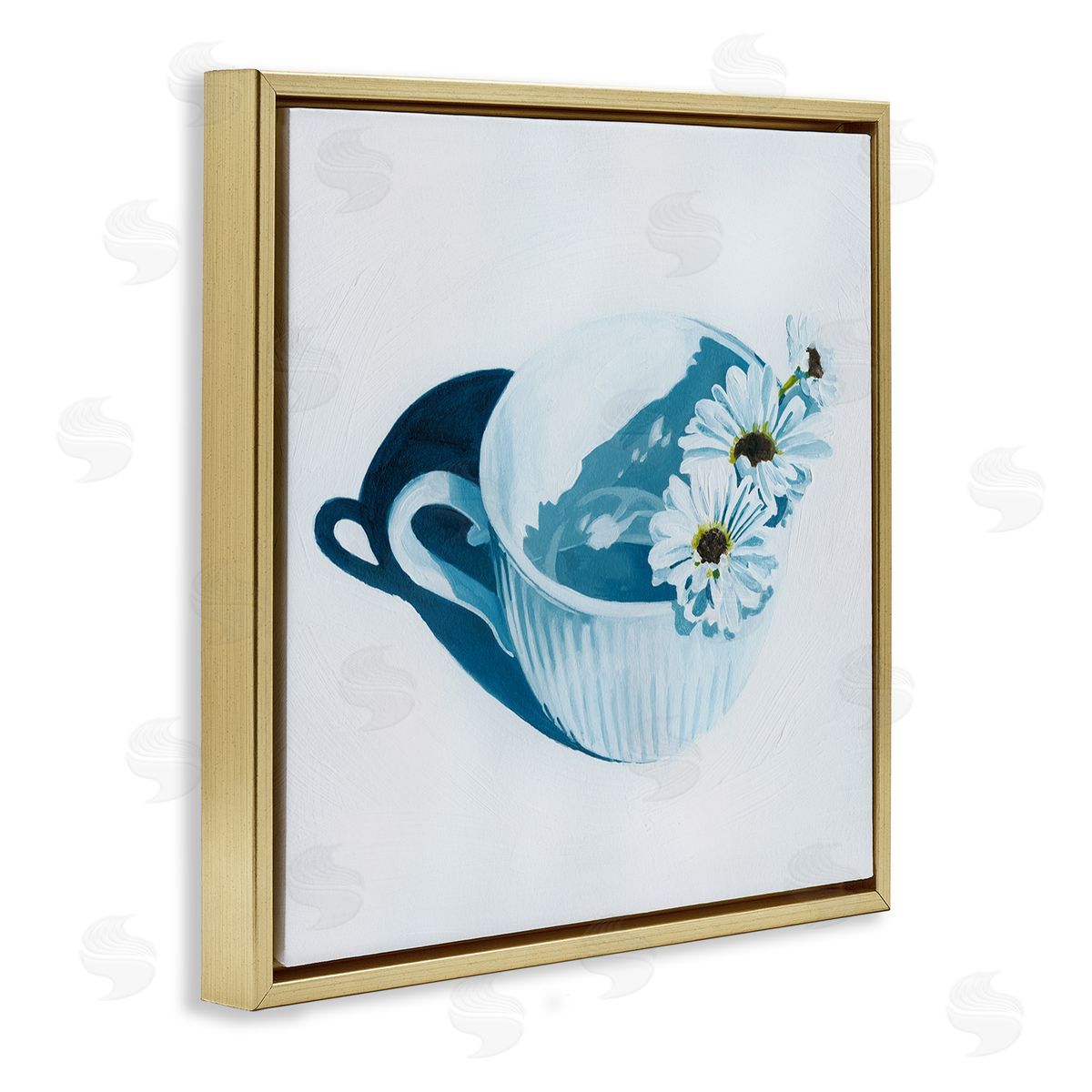 Grace Popp Daisies in Coffee Mug Gold Floating Frame Canvas Wall Art Print