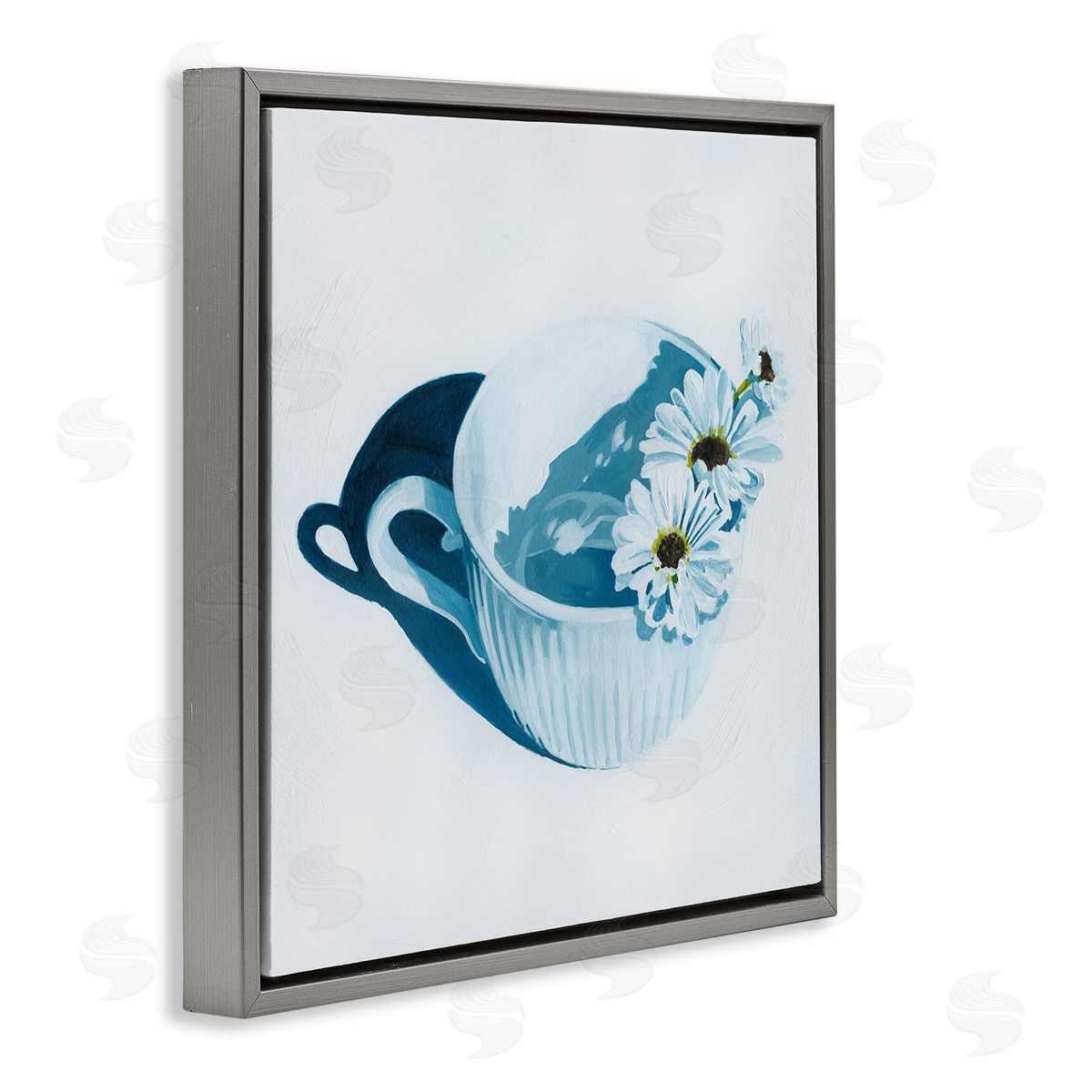 Grace Popp Daisies in Coffee Mug Gray Floating Frame Canvas Wall Art Print