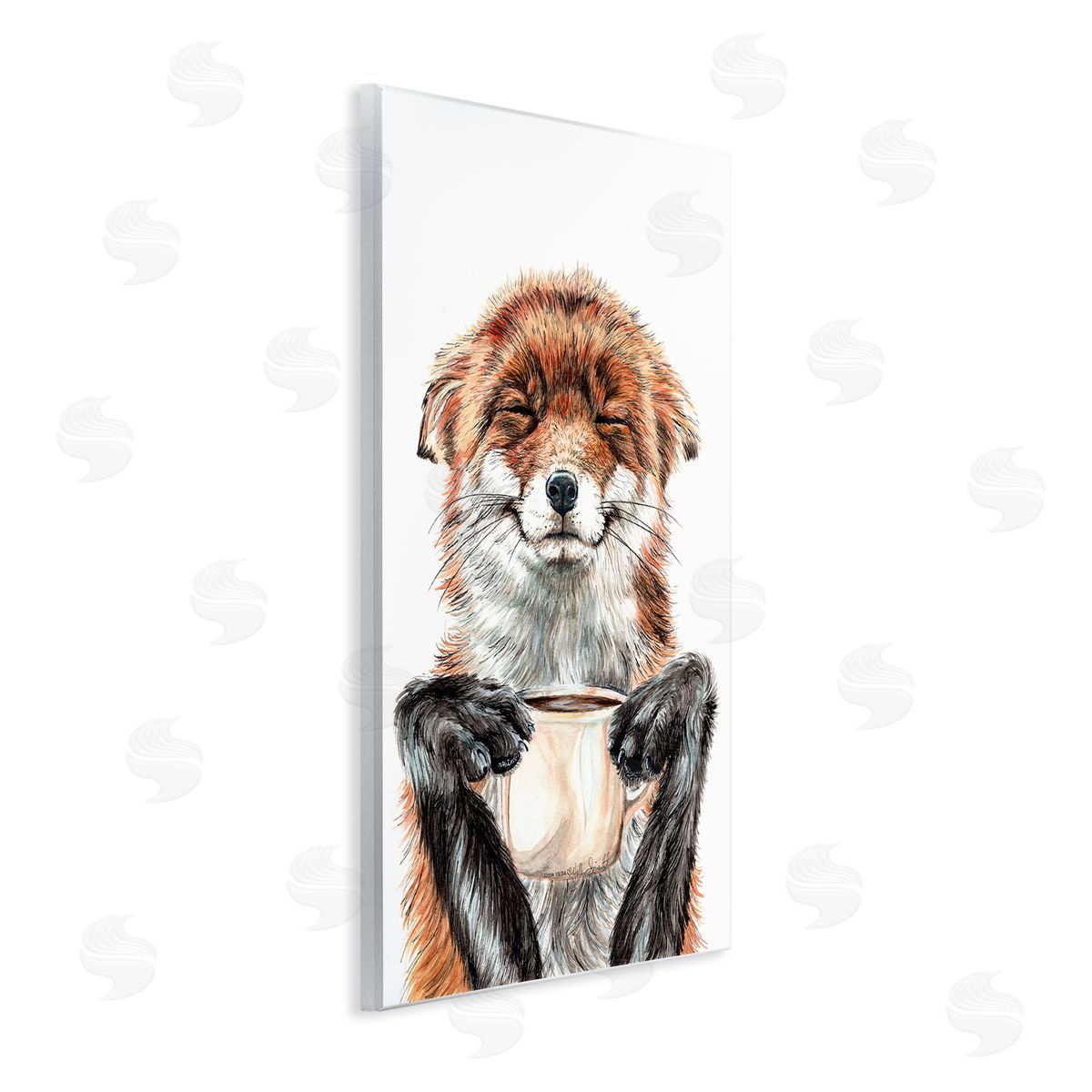 Happy Fox with Coffee Wood Plaque Wall Art, Home Decor by Holly Simental
