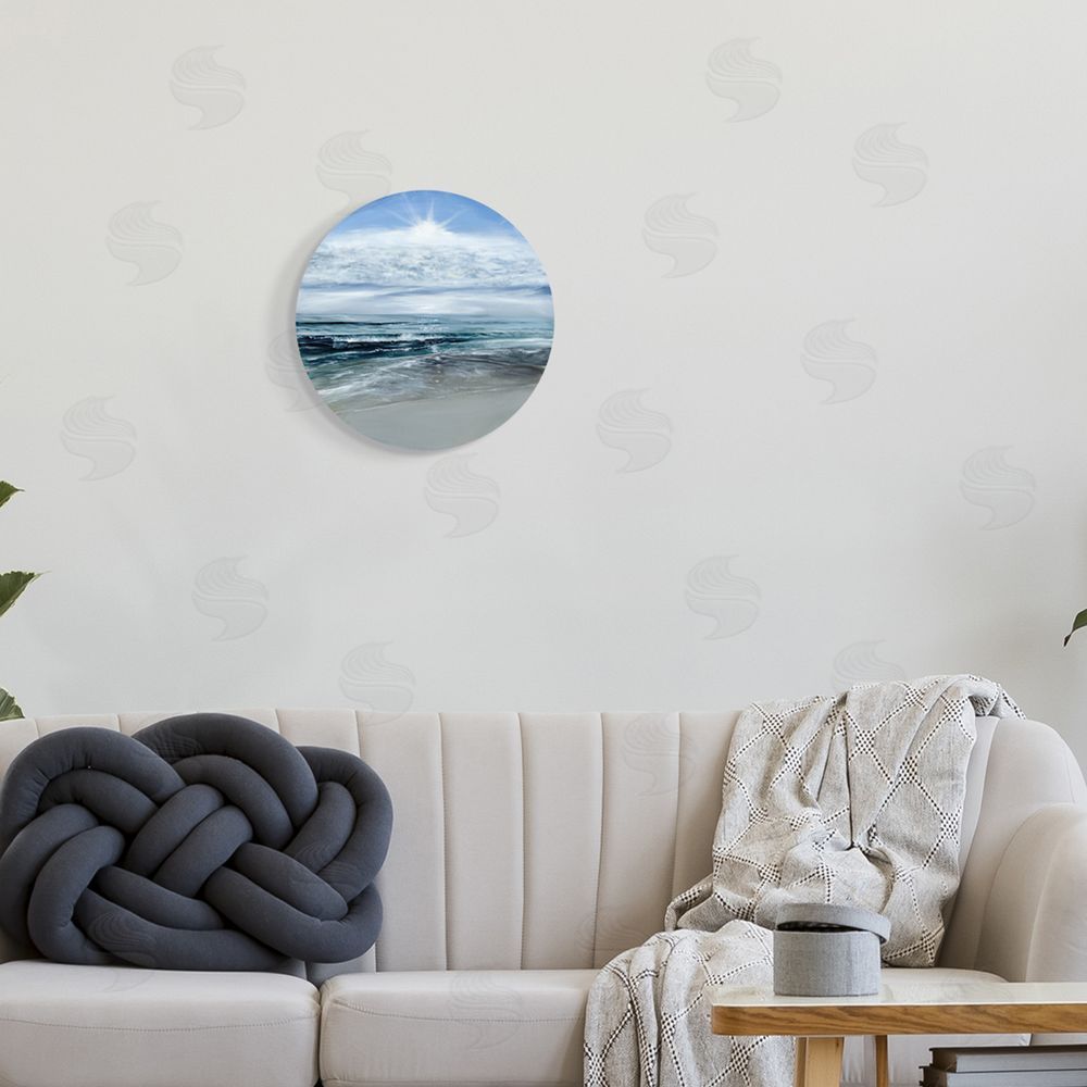 Georgie Harrison Sunny Beach Shore Round Wall Plaque Art Print in Room