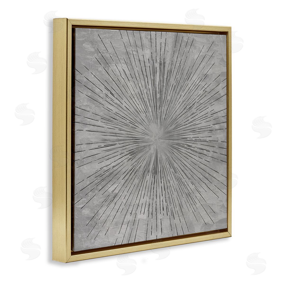 Kim Allen Grey Burst Pattern Gold Floating Frame Canvas Wall Art Print