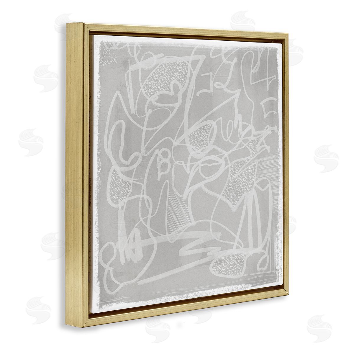 Leah Straatsma Grey Modern Squiggles Gold Floating Frame Canvas Wall Art Print