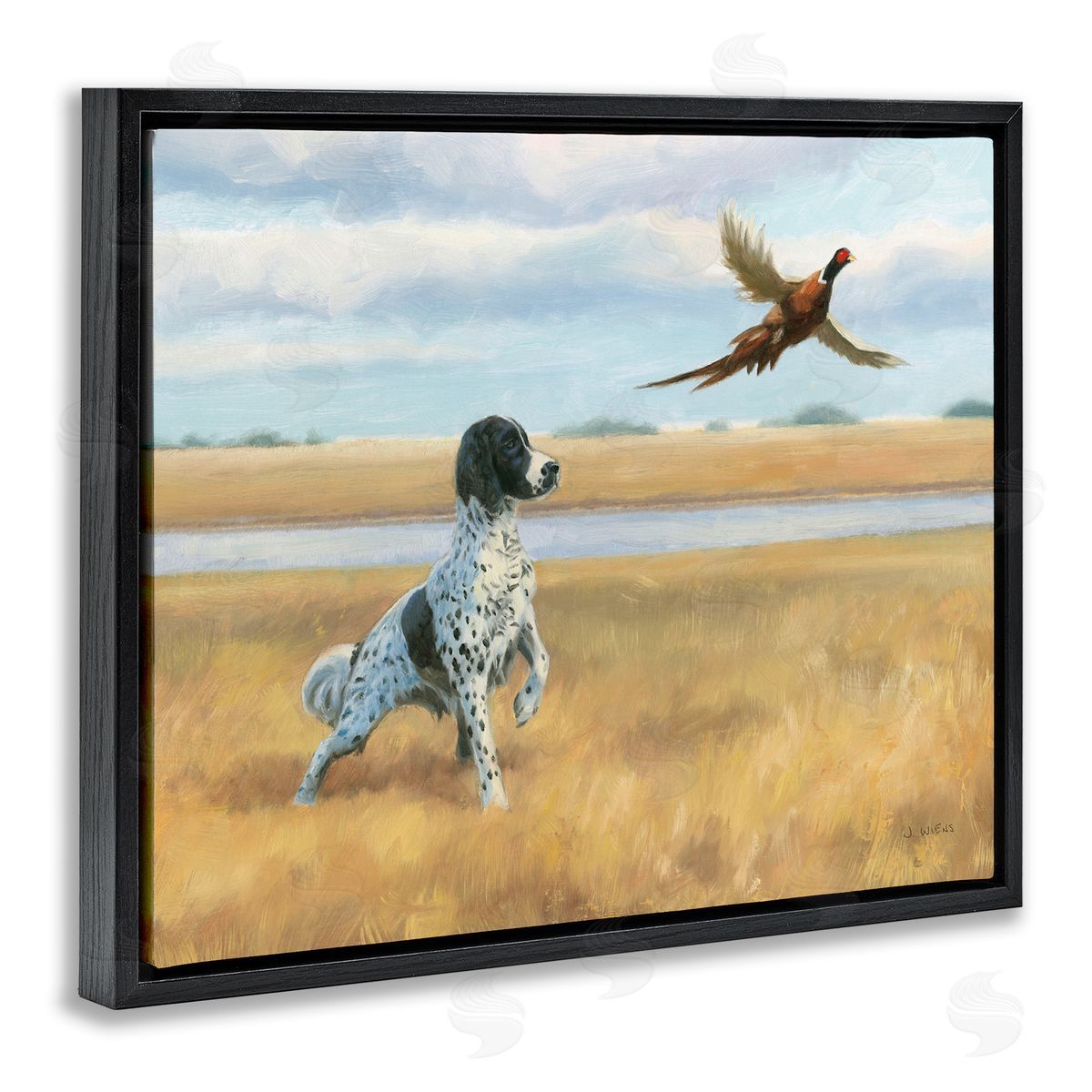 Pointer Dog & Pheasant Black Floating Frame Canvas Wall Art, Home Decor by James Wiens