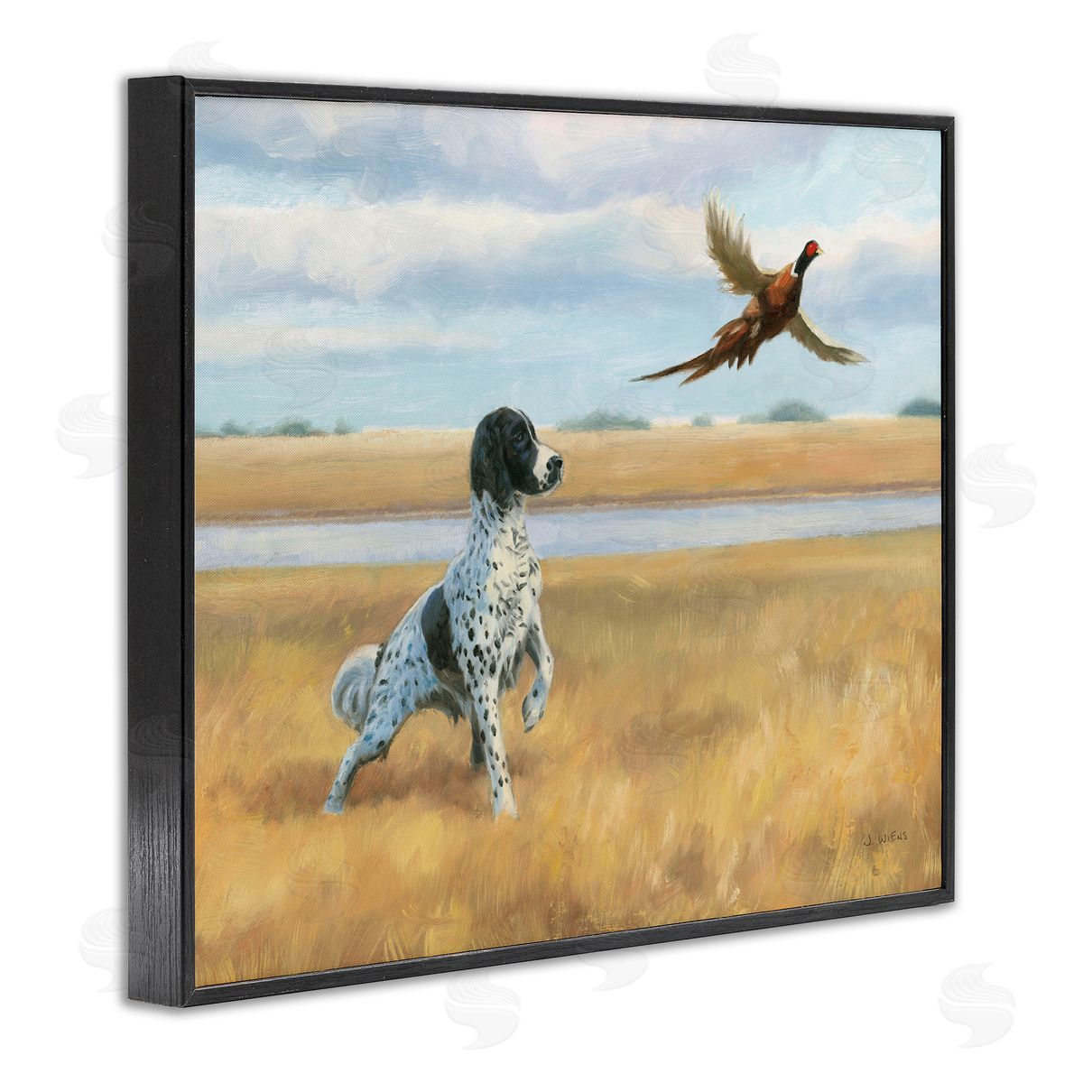 Pointer Dog & Pheasant Black Frame Print Wall Art, Home Decor by James Wiens