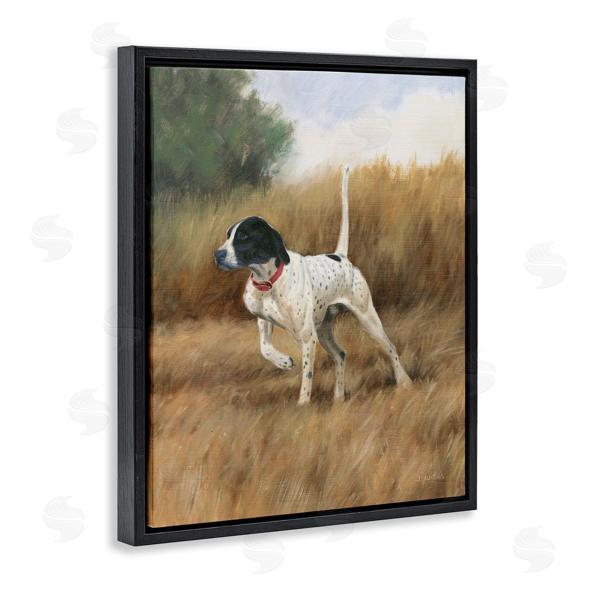 Pointer Dog in Field Black Floating Frame Canvas Wall Art, Home Decor by James Wiens