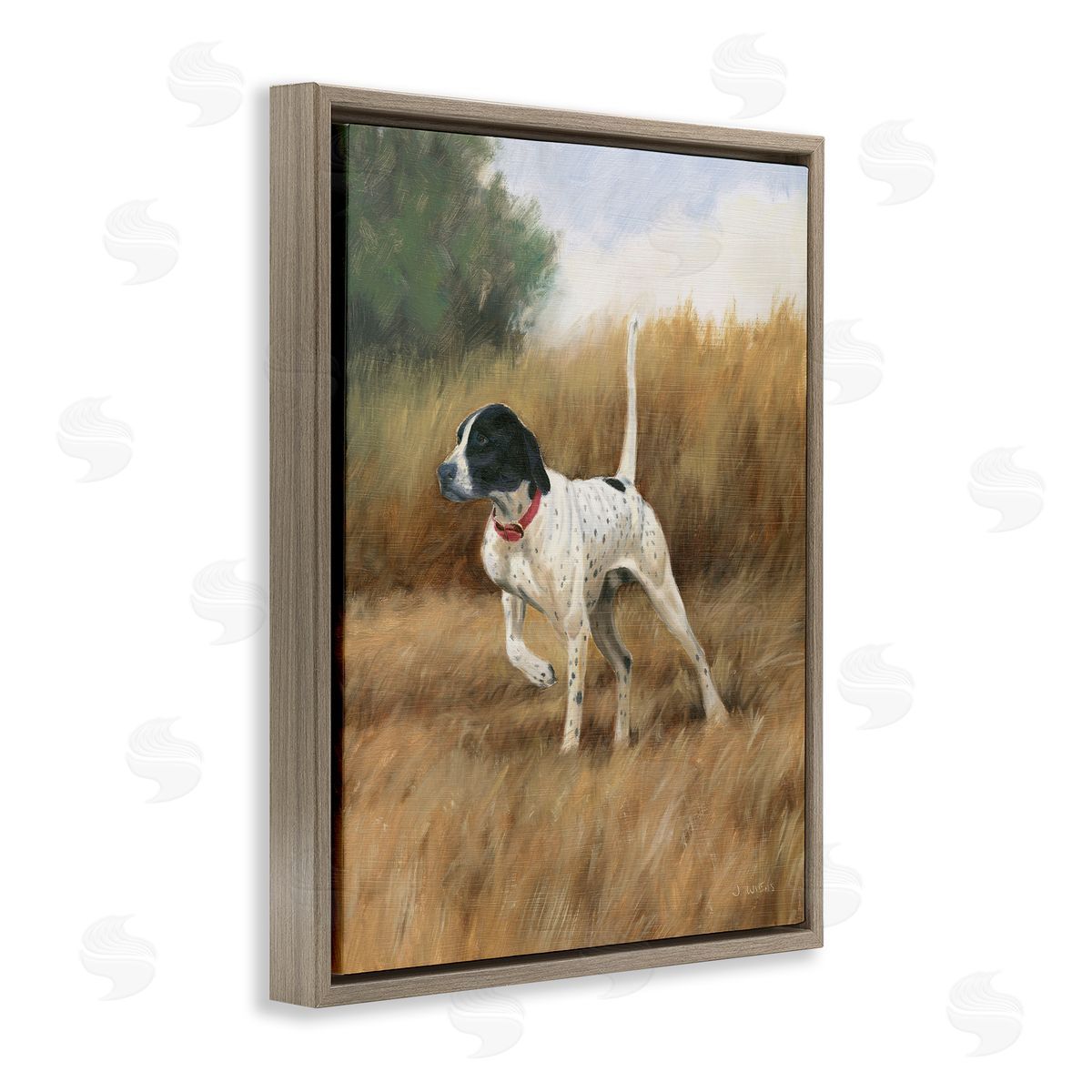 Pointer Dog in Field Brown Floating Frame Canvas Wall Art, Home Decor by James Wiens
