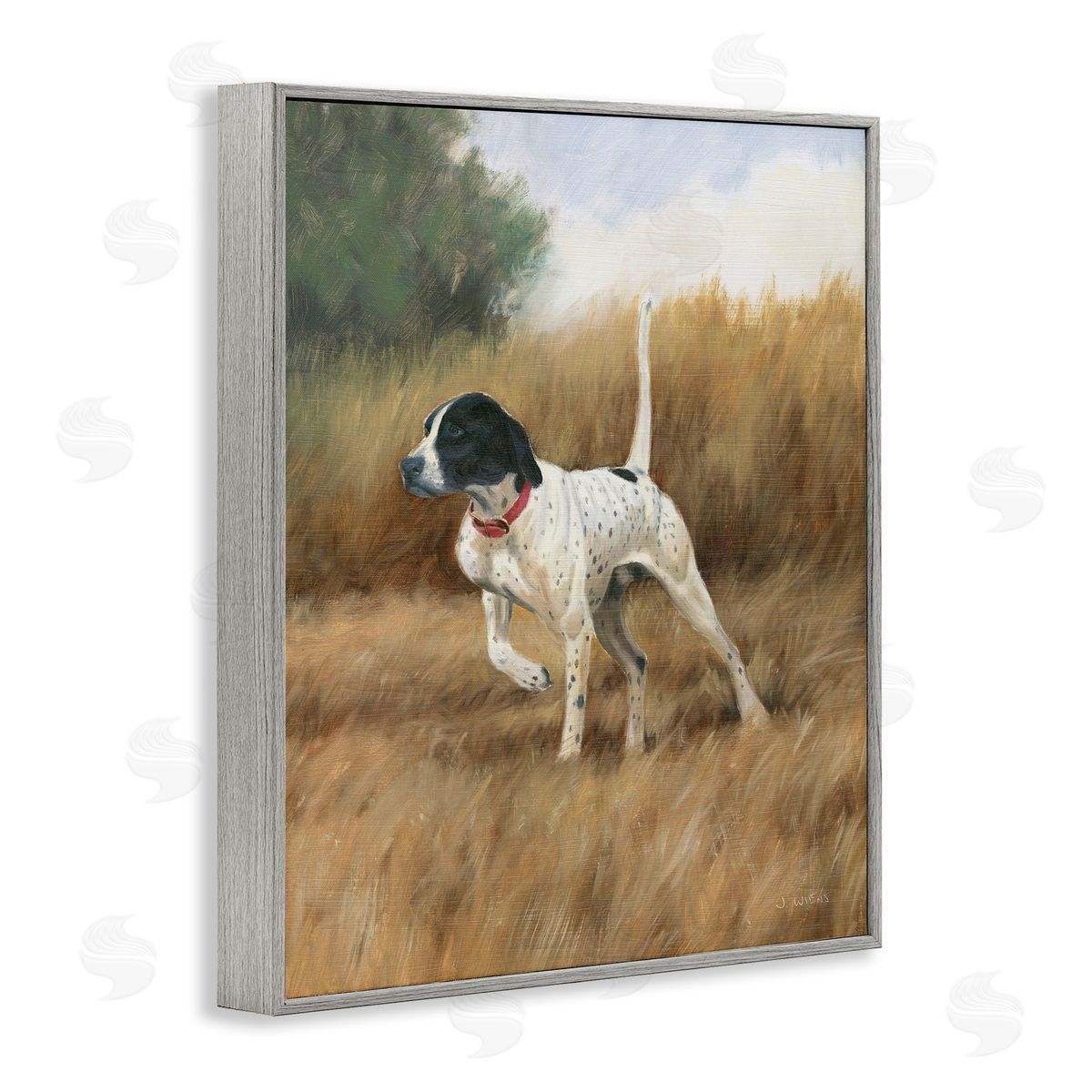 Pointer Dog in Field Grey Frame Print Wall Art, Home Decor by James Wiens