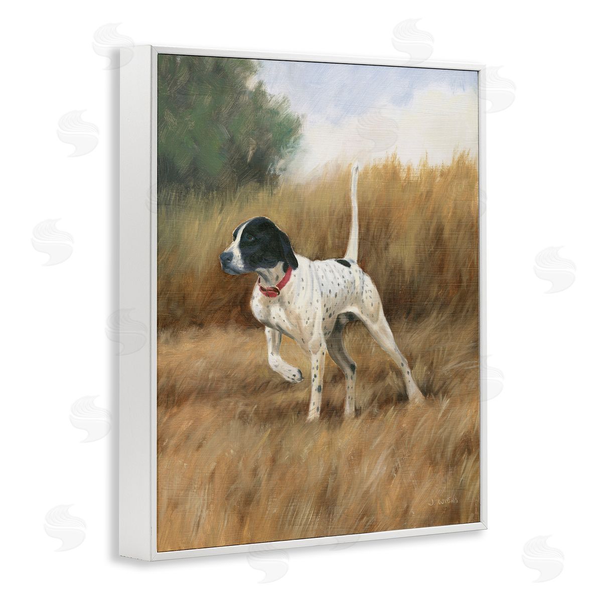 Pointer Dog in Field White Frame Print Wall Art, Home Decor by James Wiens