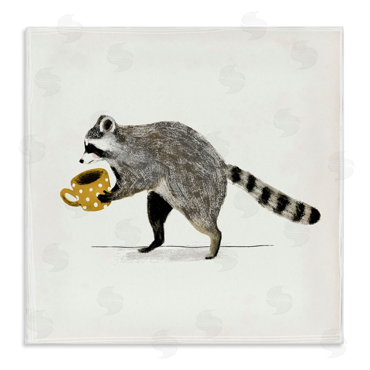 Victoria Barnes Raccoon & Coffee Mug Stretched Canvas Wall Art Print