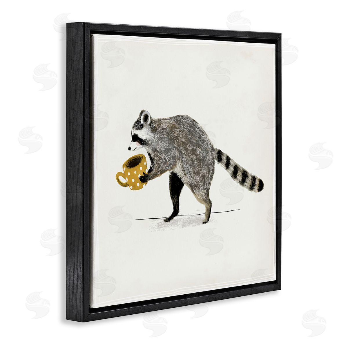 Victoria Barnes Raccoon & Coffee Mug Black Floating Frame Canvas Wall Art Print