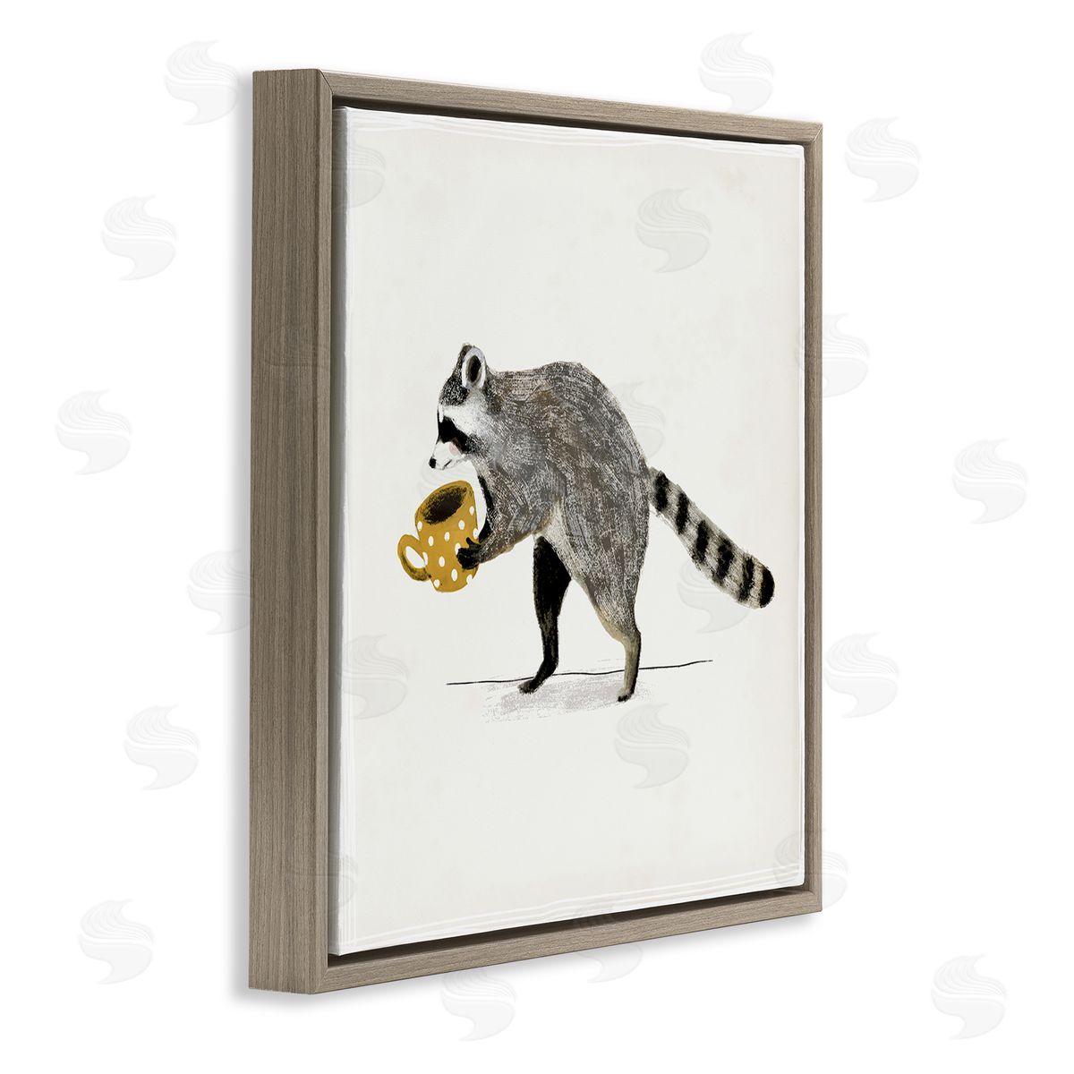 Victoria Barnes Raccoon & Coffee Mug Brown Floating Frame Canvas Wall Art Print