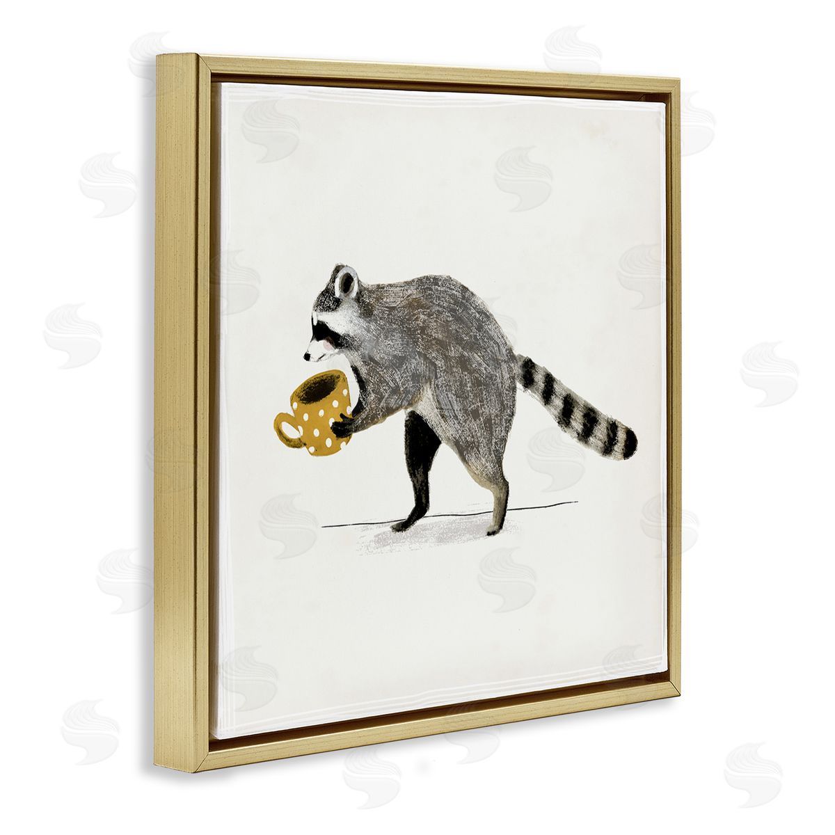 Victoria Barnes Raccoon & Coffee Mug Gold Floating Frame Canvas Wall Art Print