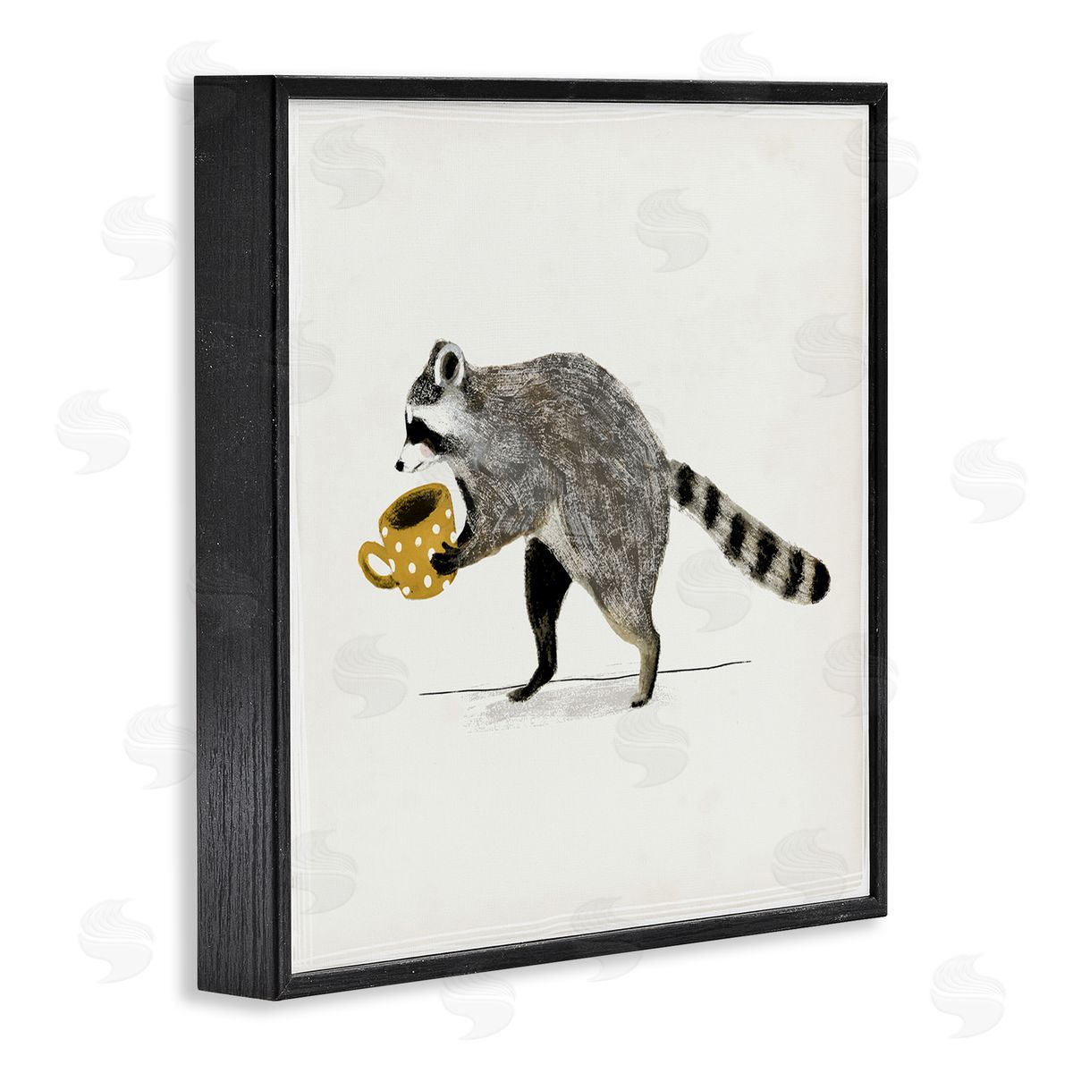 Victoria Barnes Raccoon & Coffee Mug Black Framed Glicee Wall Art Print