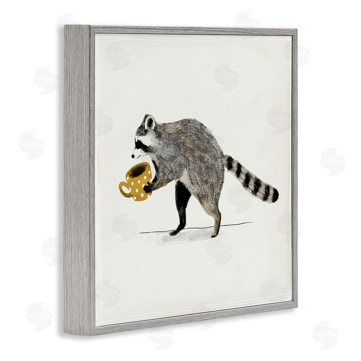 Victoria Barnes Raccoon & Coffee Mug Gray Framed Glicee Wall Art Print