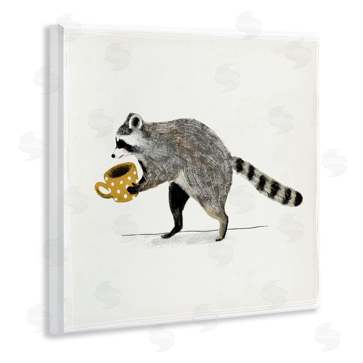 Victoria Barnes Raccoon & Coffee Mug Wooden Wall Plaque Art Print