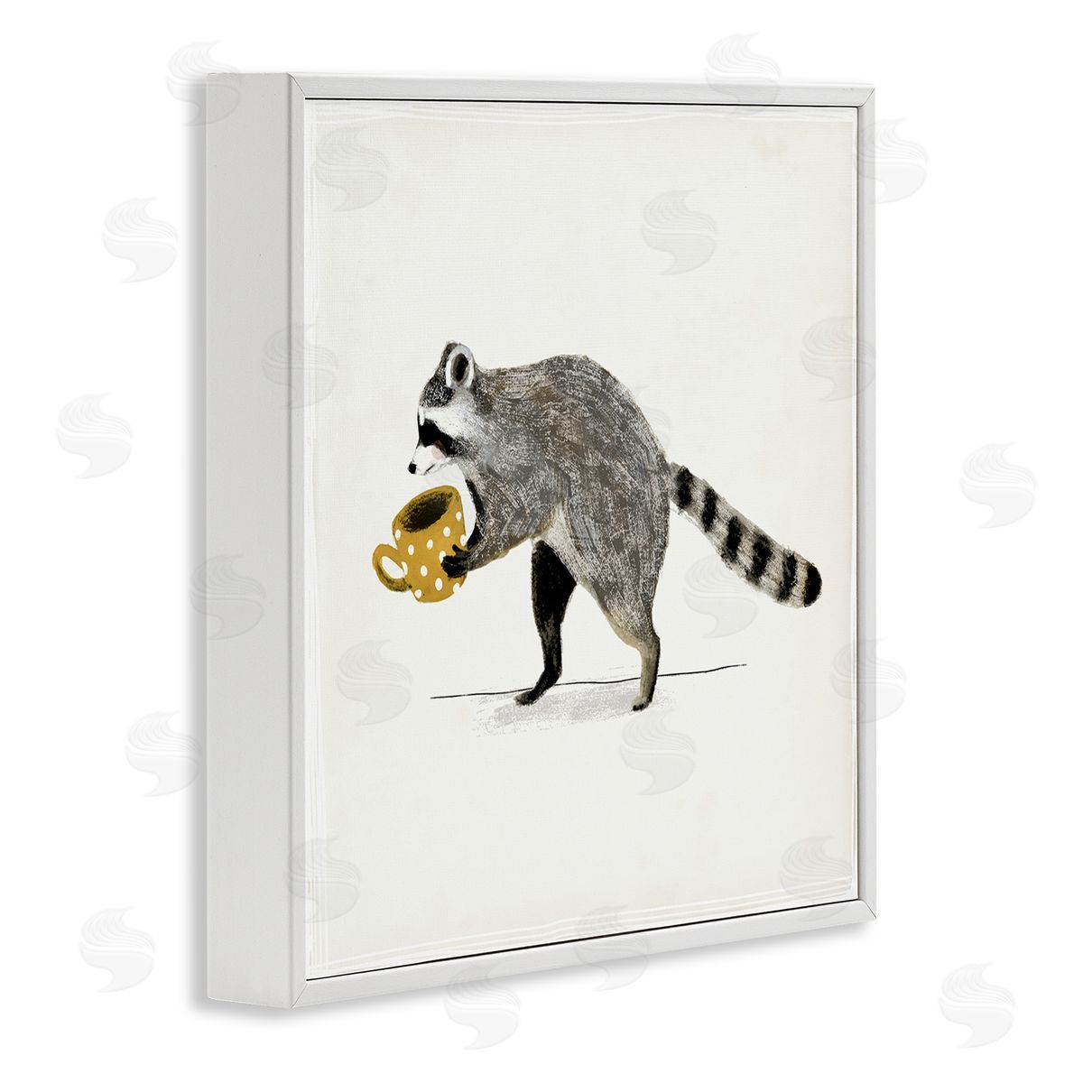 Victoria Barnes Raccoon & Coffee Mug White Framed Glicee Wall Art Print