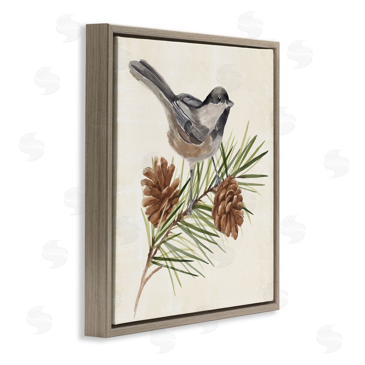 Annie Warren Bird Perched on Pine Brown Floating Frame Canvas Wall Art Print