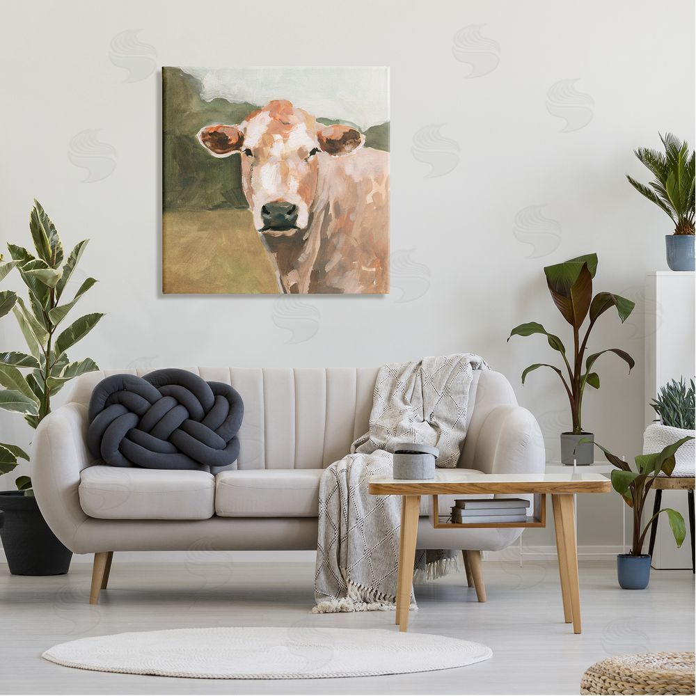 Victoria Barnes Cow in Field Painting Canvas Wall Art in Room