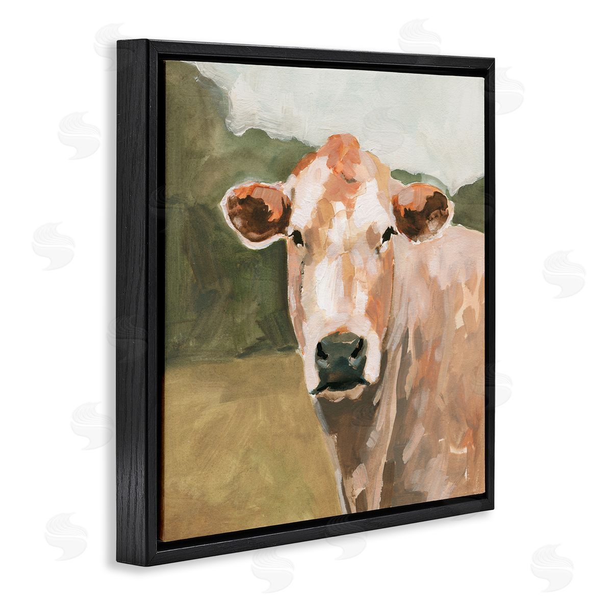Victoria Barnes Cow in Field Painting Black Floating Frame Canvas Wall Art Print