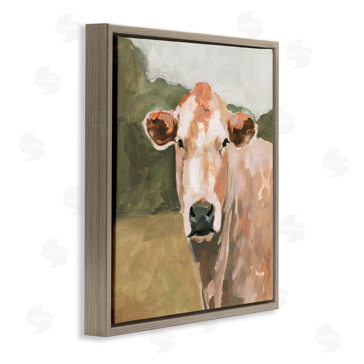 Victoria Barnes Cow in Field Painting Brown Floating Frame Canvas Wall Art Print