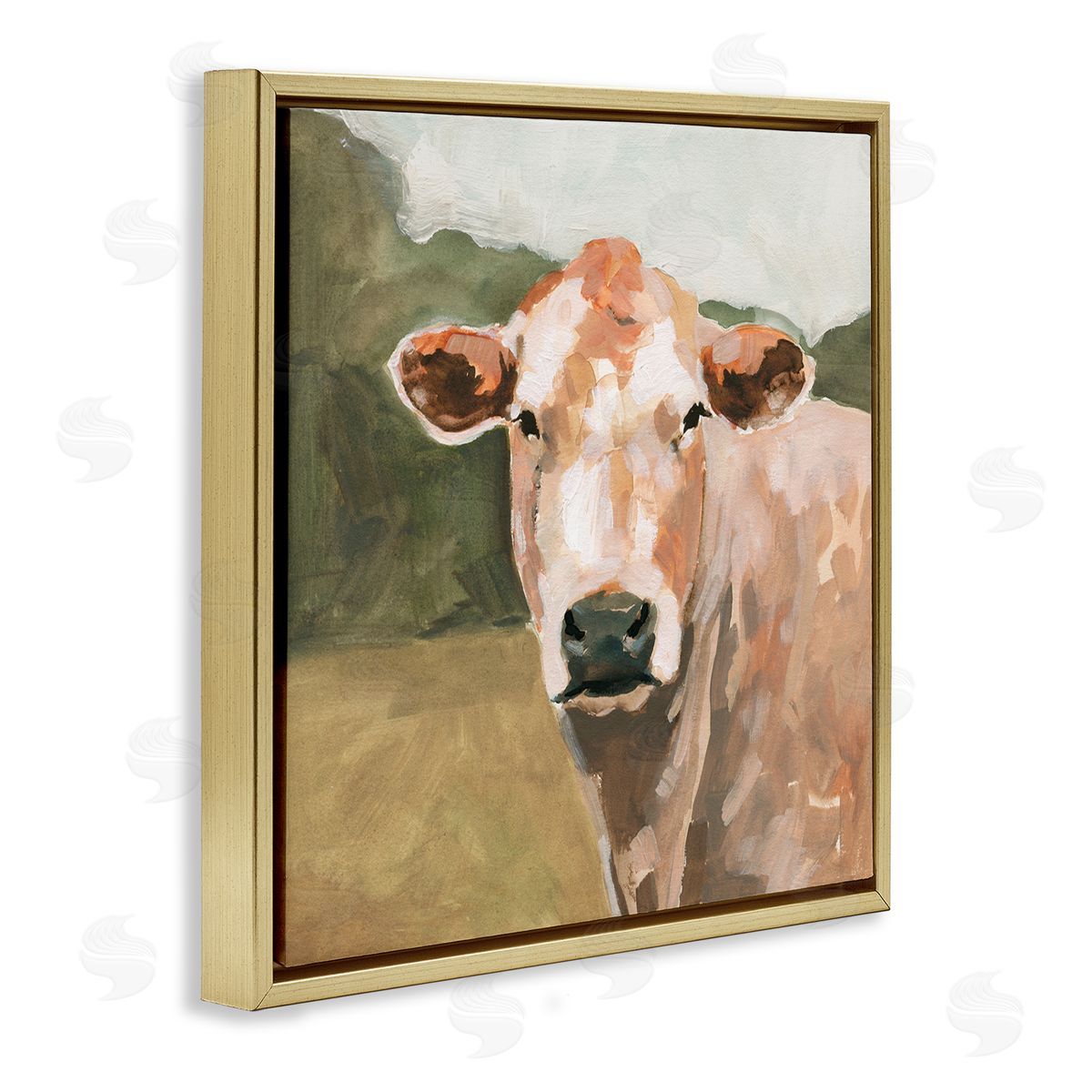 Victoria Barnes Cow in Field Painting Gold Floating Frame Canvas Wall Art Print