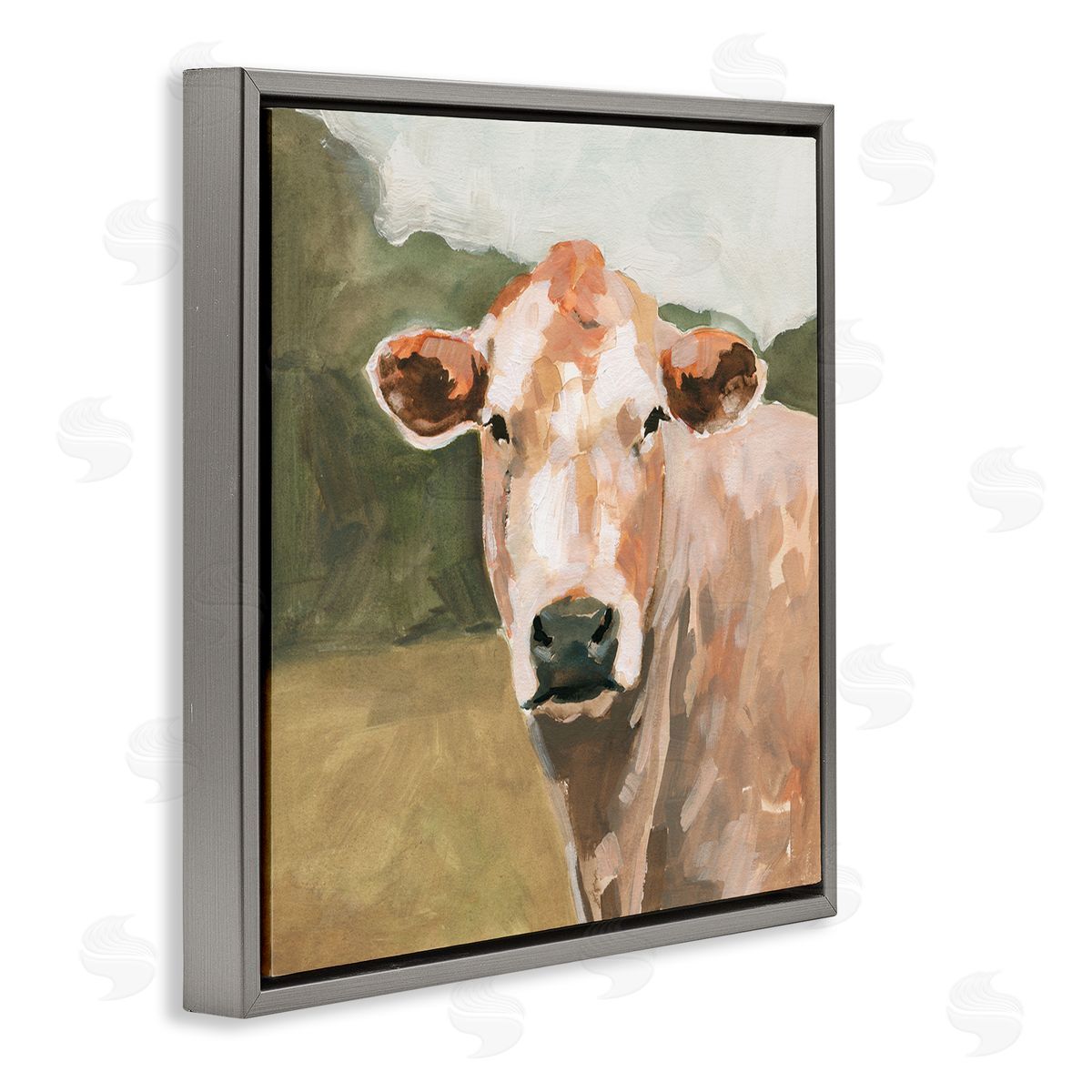 Victoria Barnes Cow in Field Painting Gray Floating Frame Canvas Wall Art Print
