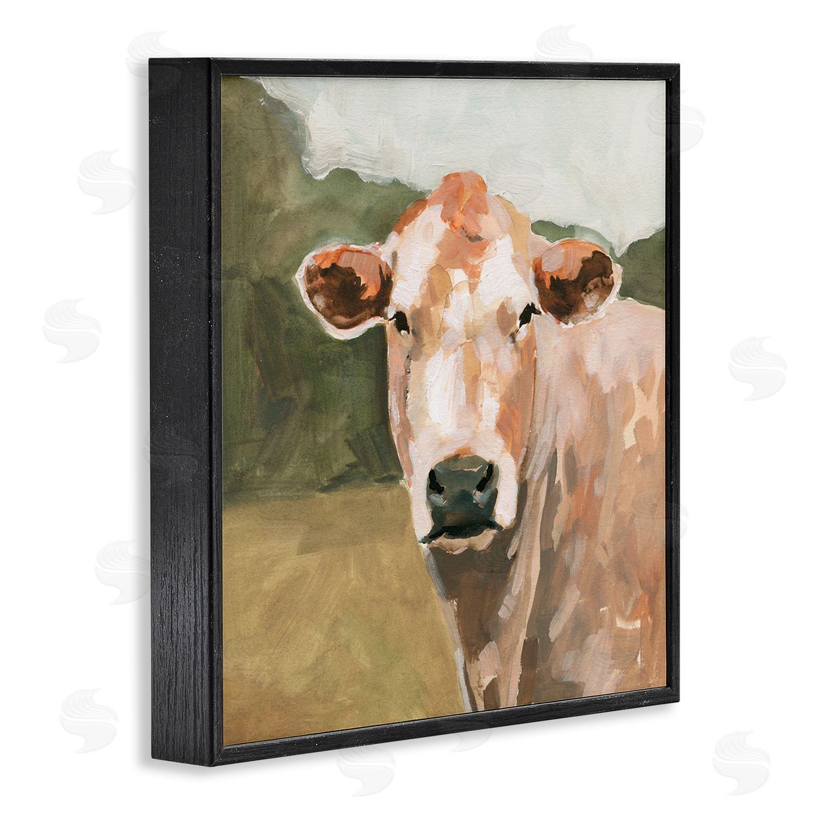 Victoria Barnes Cow in Field Painting Black Framed Glicee Wall Art Print