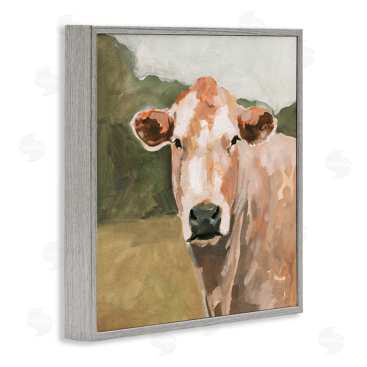 Victoria Barnes Cow in Field Painting Gray Framed Glicee Wall Art Print