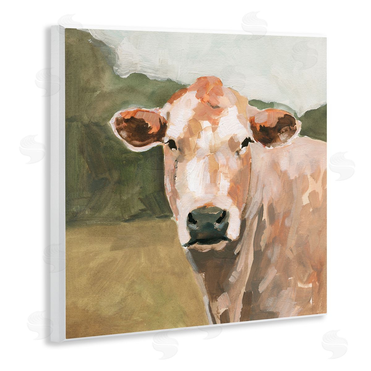 Victoria Barnes Cow in Field Painting Wooden Wall Plaque Art Print