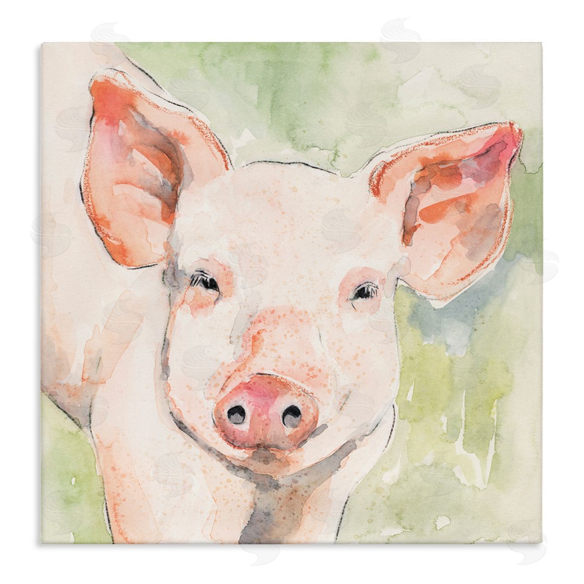 Victoria Barnes Pig Portrait on Green Stretched Canvas Wall Art Print
