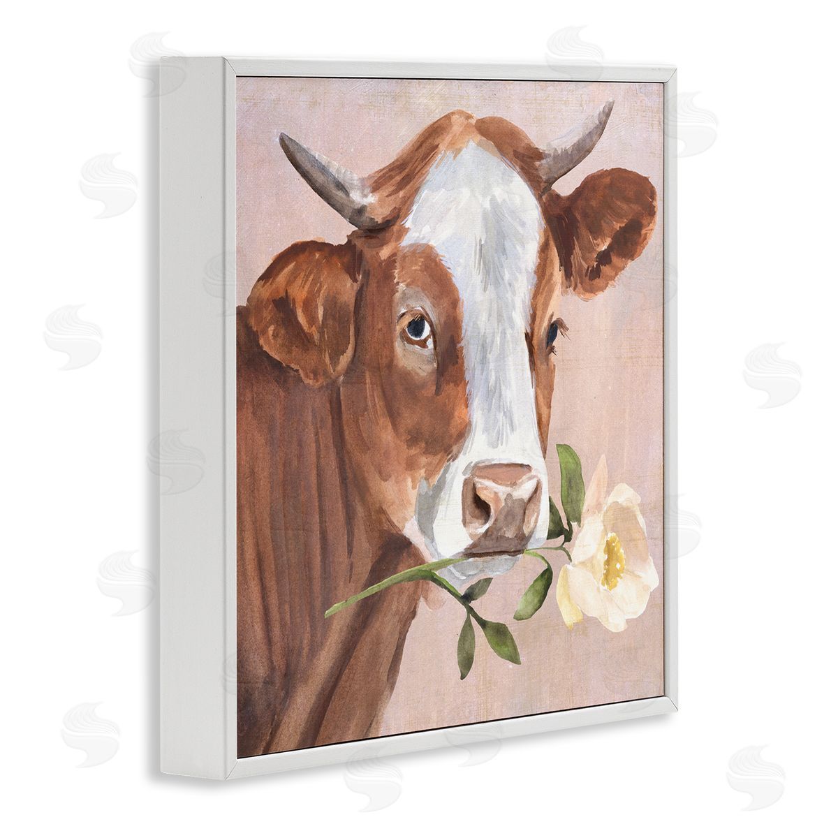 Annie Warren Cow & Rose Blossom White Framed Glicee Wall Art Print