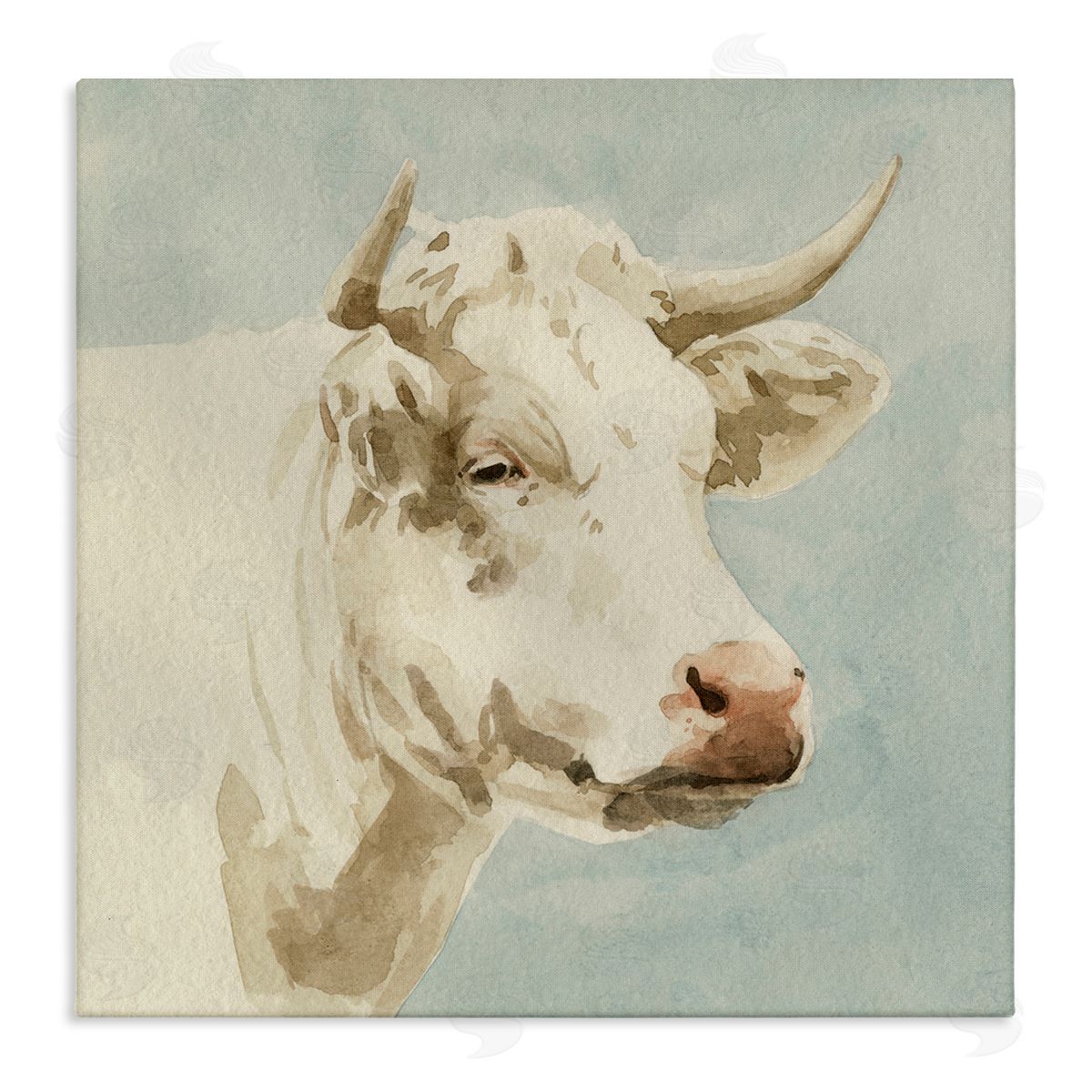 Emma Caroline White Cow Watercolor Stretched Canvas Wall Art Print