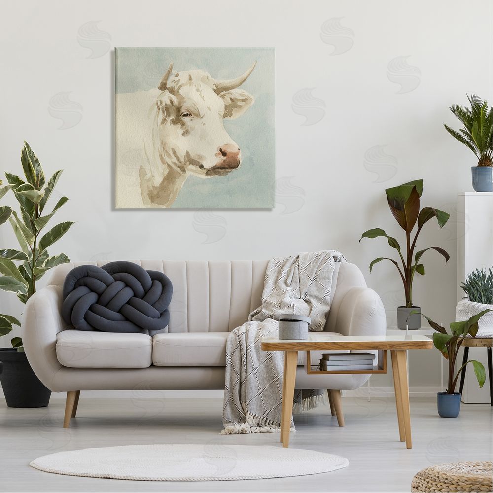 Emma Caroline White Cow Watercolor Canvas Wall Art in Room