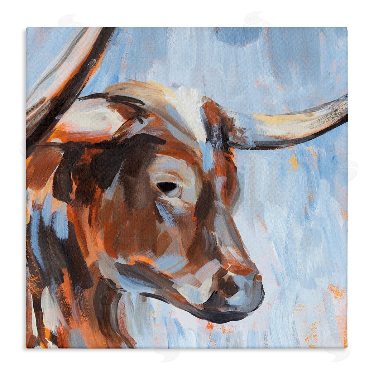 Annie Warren Blue Longhorn Cattle Portrait Stretched Canvas Wall Art Print