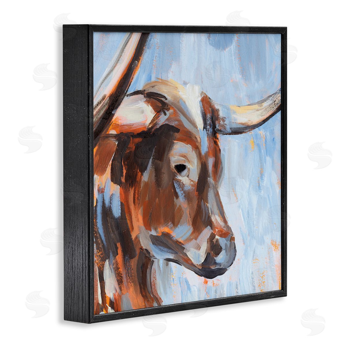 Annie Warren Blue Longhorn Cattle Portrait Black Framed Glicee Wall Art Print