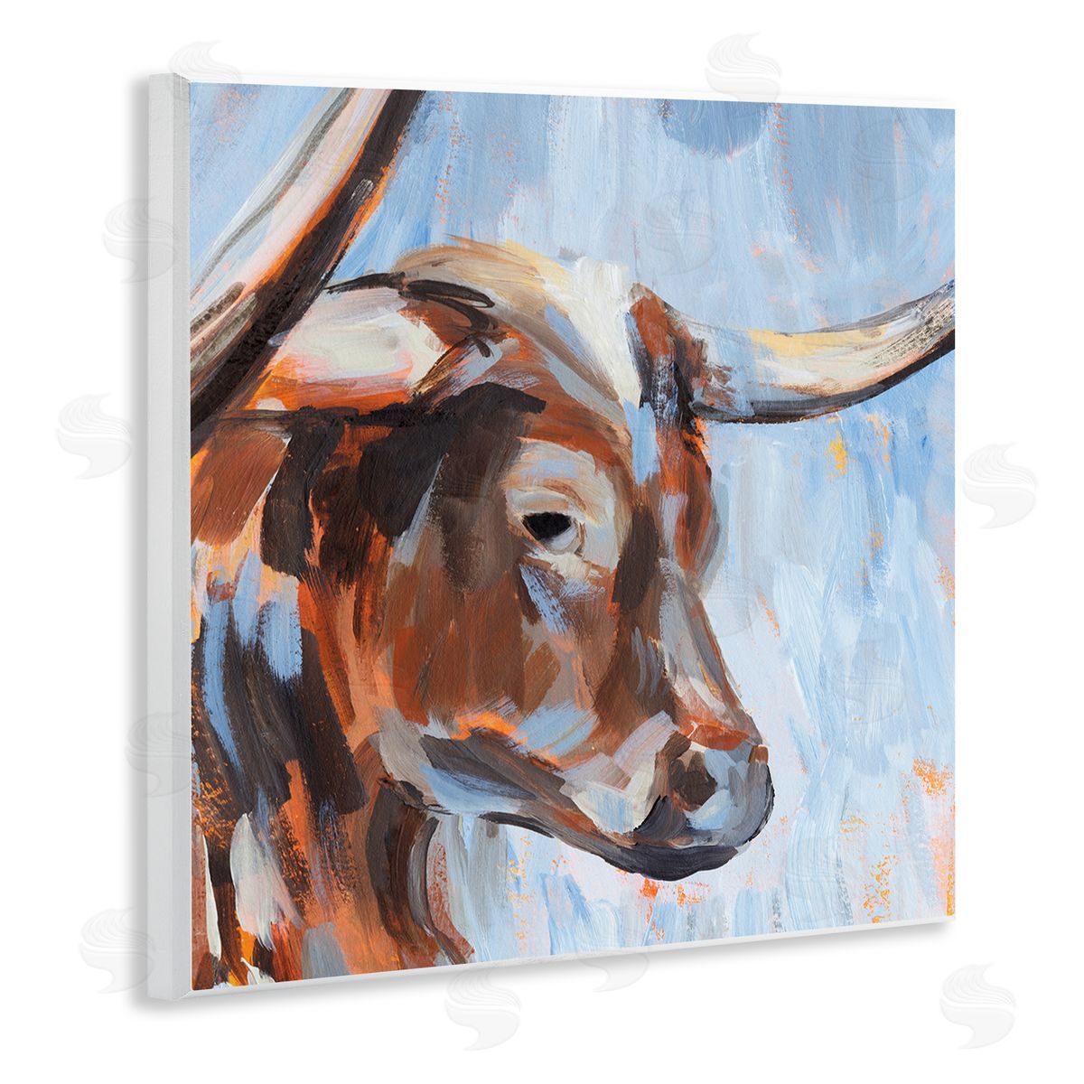 Annie Warren Blue Longhorn Cattle Portrait Wooden Wall Plaque Art Print