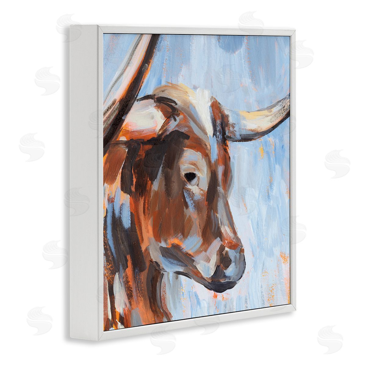 Annie Warren Blue Longhorn Cattle Portrait White Framed Glicee Wall Art Print