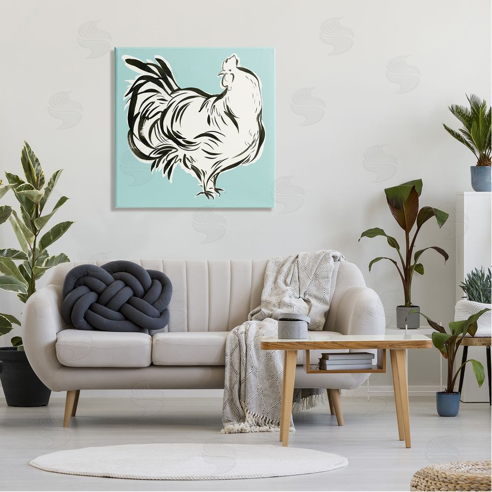 Laura Marr Abstract Hen on Blue Canvas Wall Art in Room