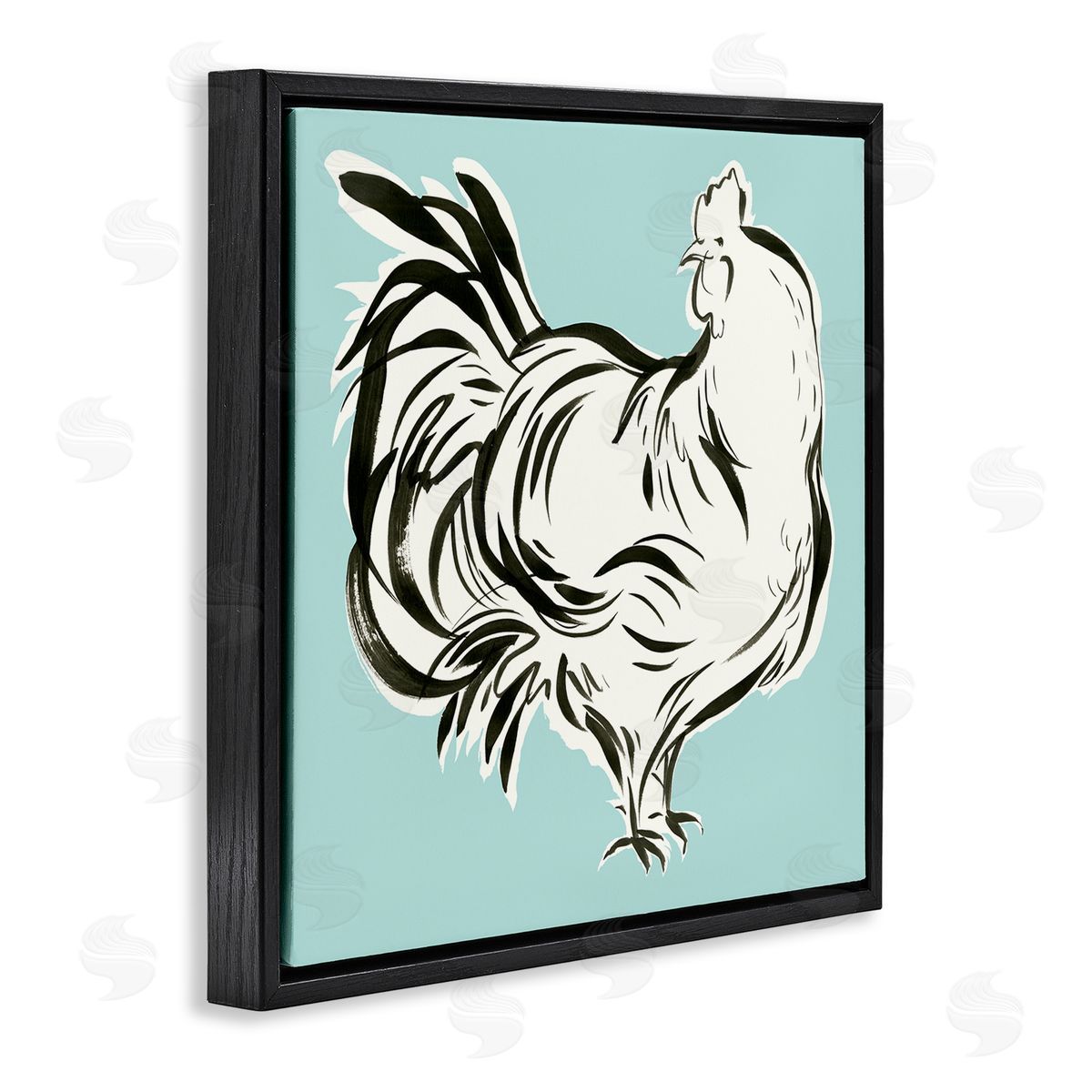 Laura Marr Abstract Hen on Blue Black Floating Frame Canvas Wall Art Print