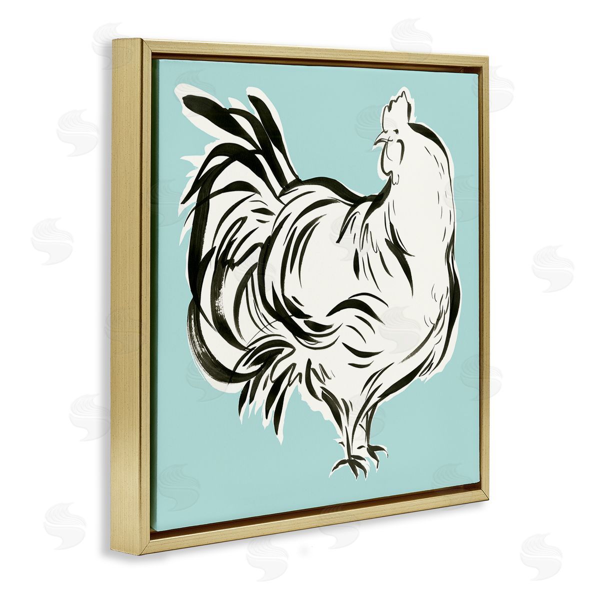 Laura Marr Abstract Hen on Blue Gold Floating Frame Canvas Wall Art Print