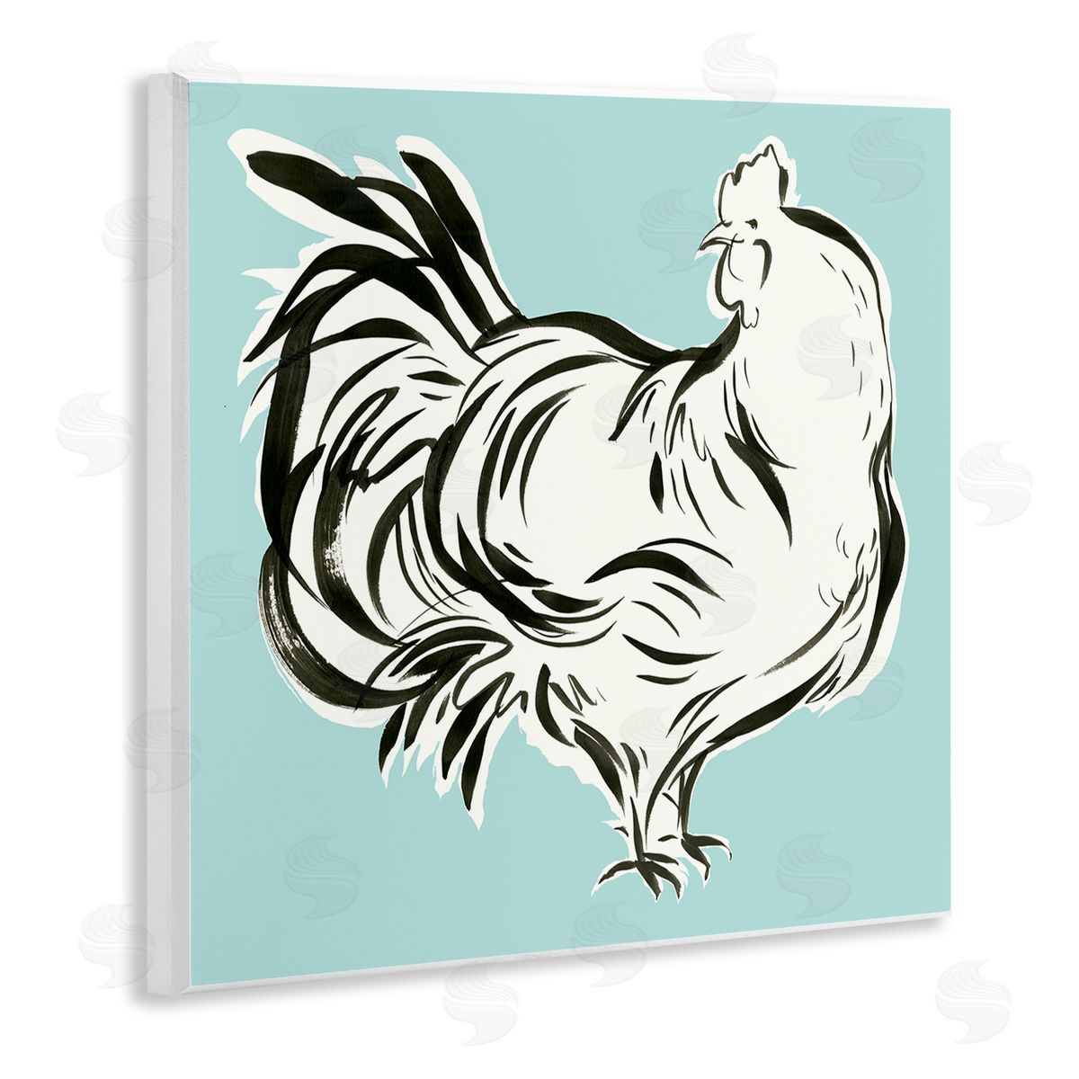 Laura Marr Abstract Hen on Blue Wooden Wall Plaque Art Print