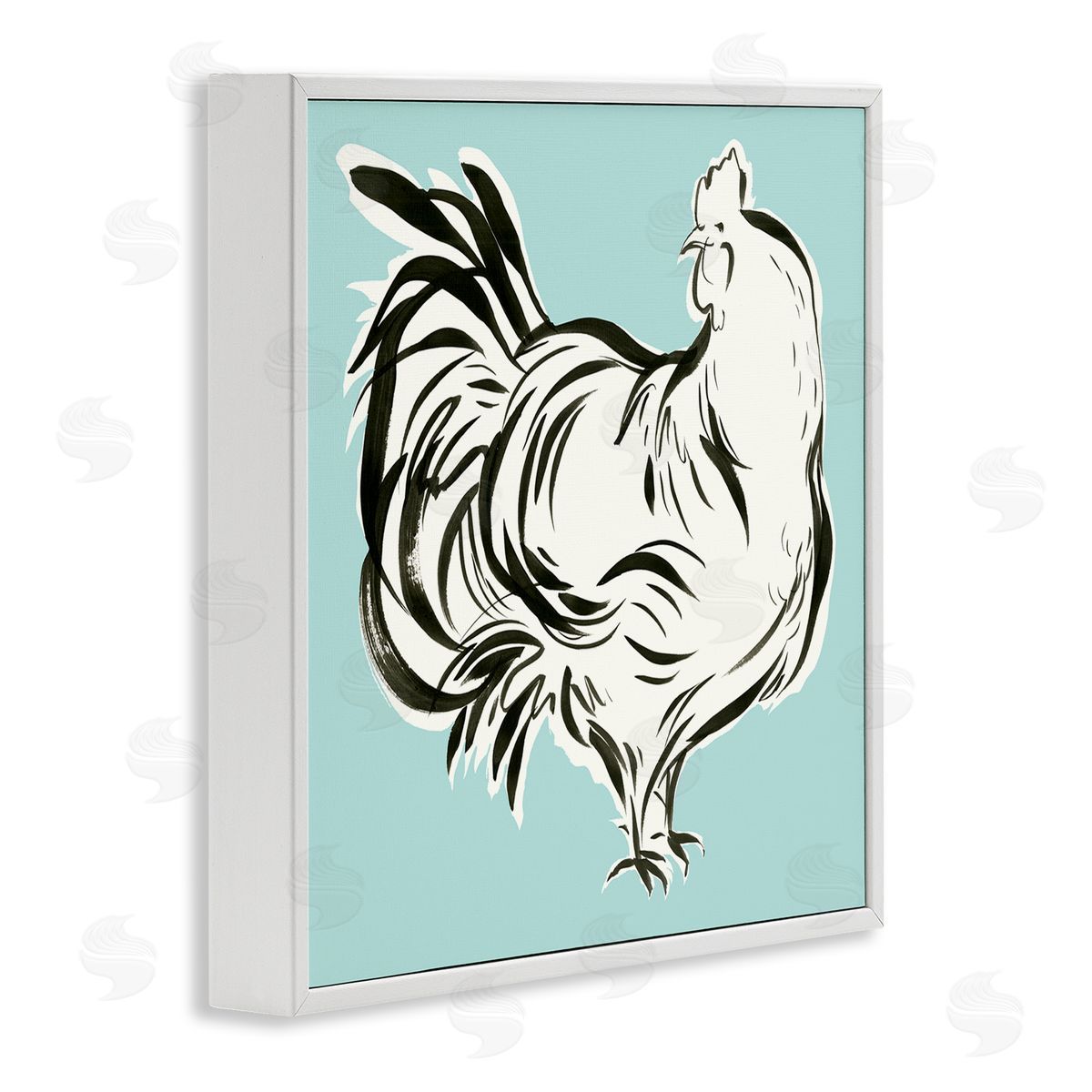 Laura Marr Abstract Hen on Blue White Framed Glicee Wall Art Print
