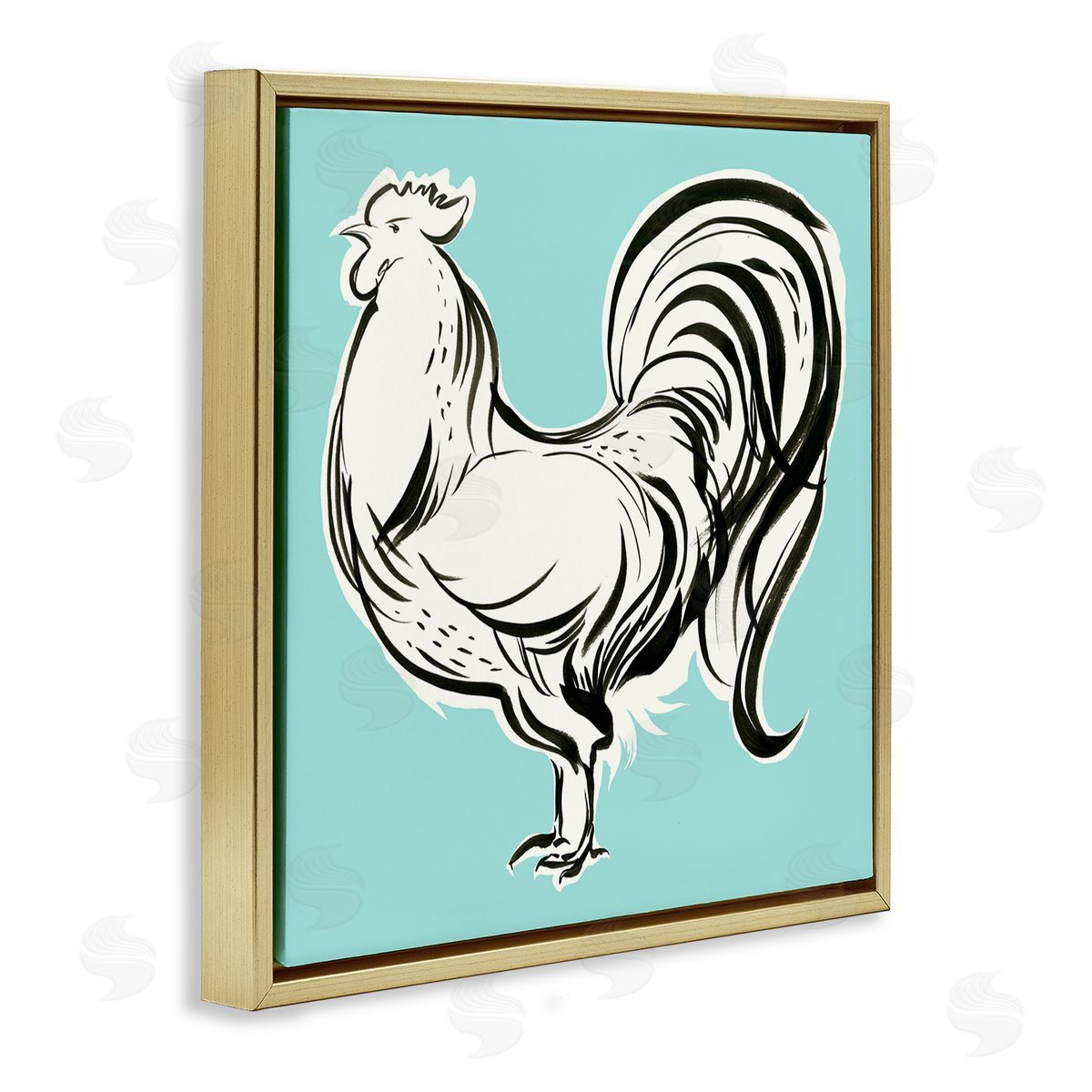 Laura Marr Modern Rooster Drawing Gold Floating Frame Canvas Wall Art Print