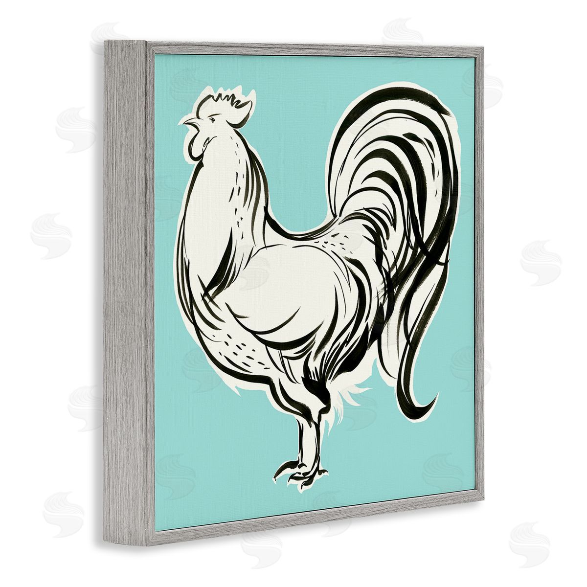 Laura Marr Modern Rooster Drawing Gray Framed Glicee Wall Art Print
