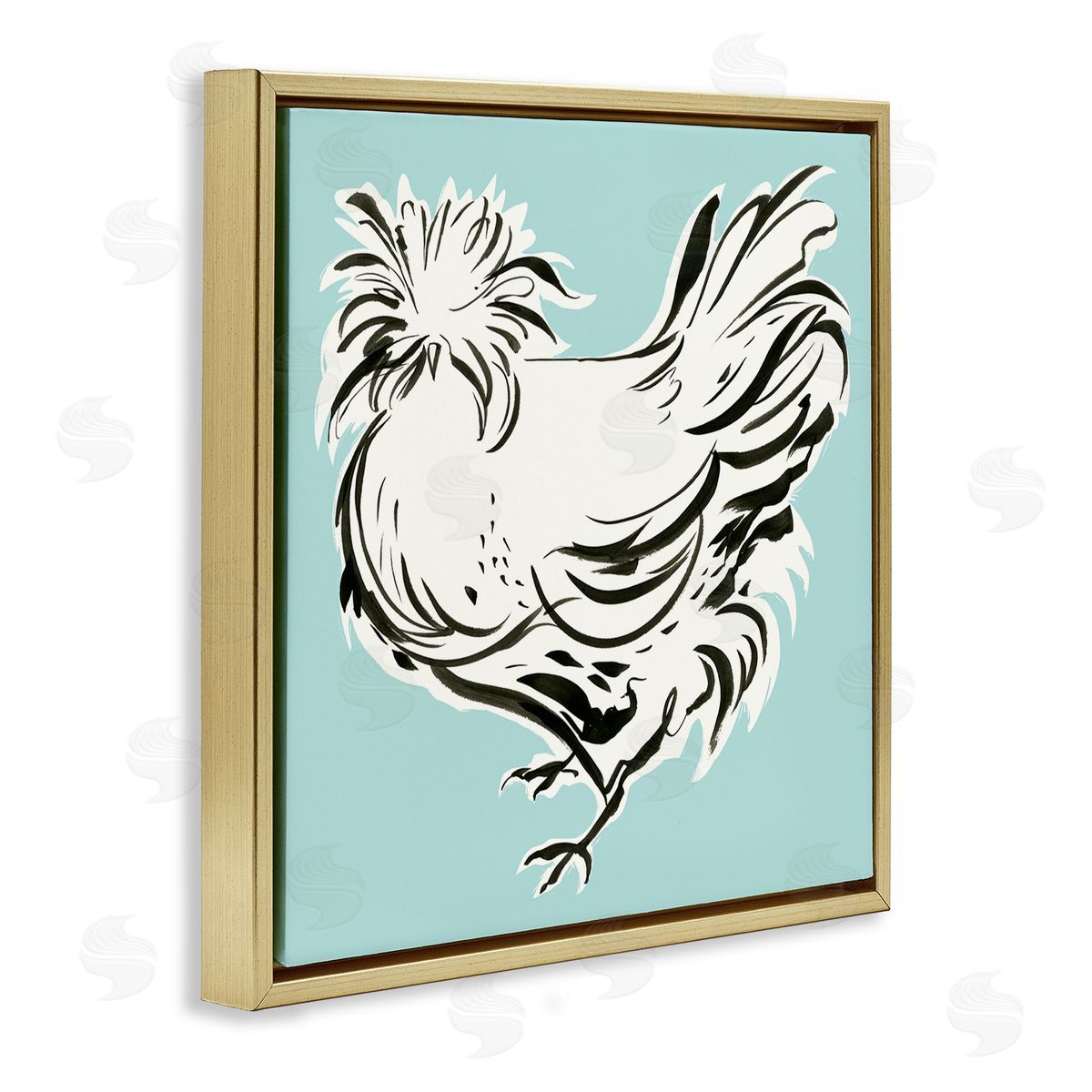 Laura Marr Modern Chicken on Blue Gold Floating Frame Canvas Wall Art Print