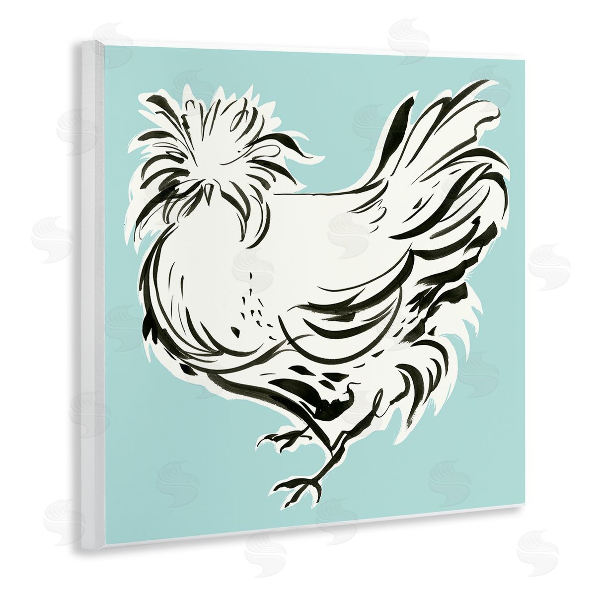 Laura Marr Modern Chicken on Blue Wooden Wall Plaque Art Print