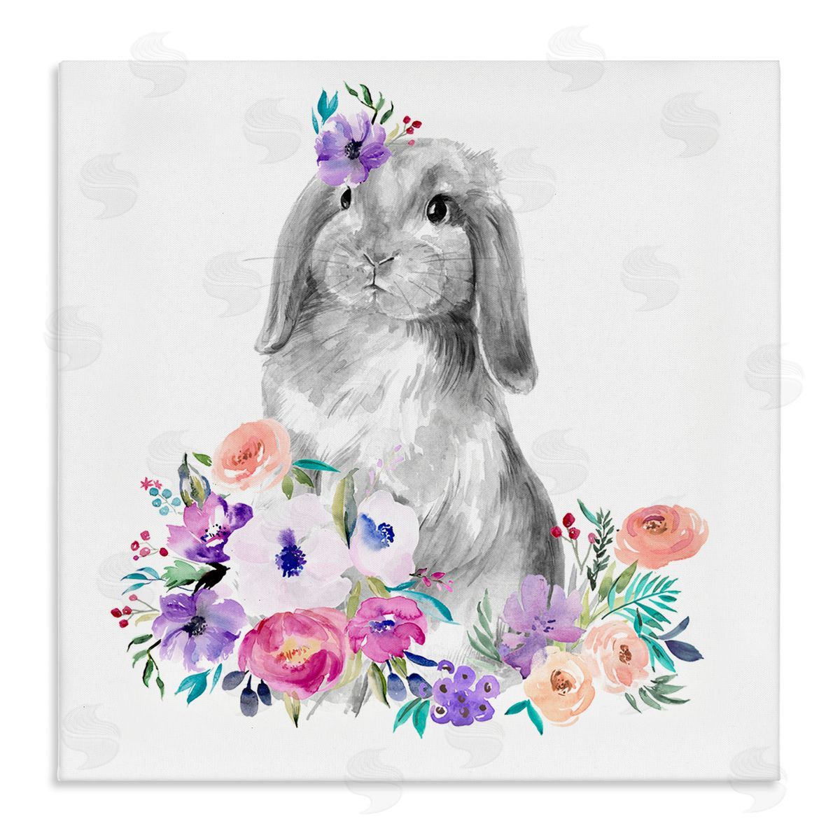 Jennifer Paxton Parker Spring Florals Rabbit Stretched Canvas Wall Art Print